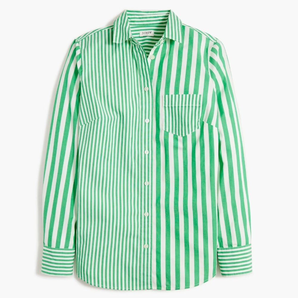 J. Crew Factory Green and White Striped Button-Down Shirt